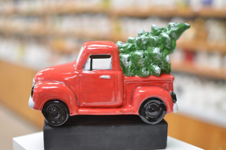 Red truck with a tree