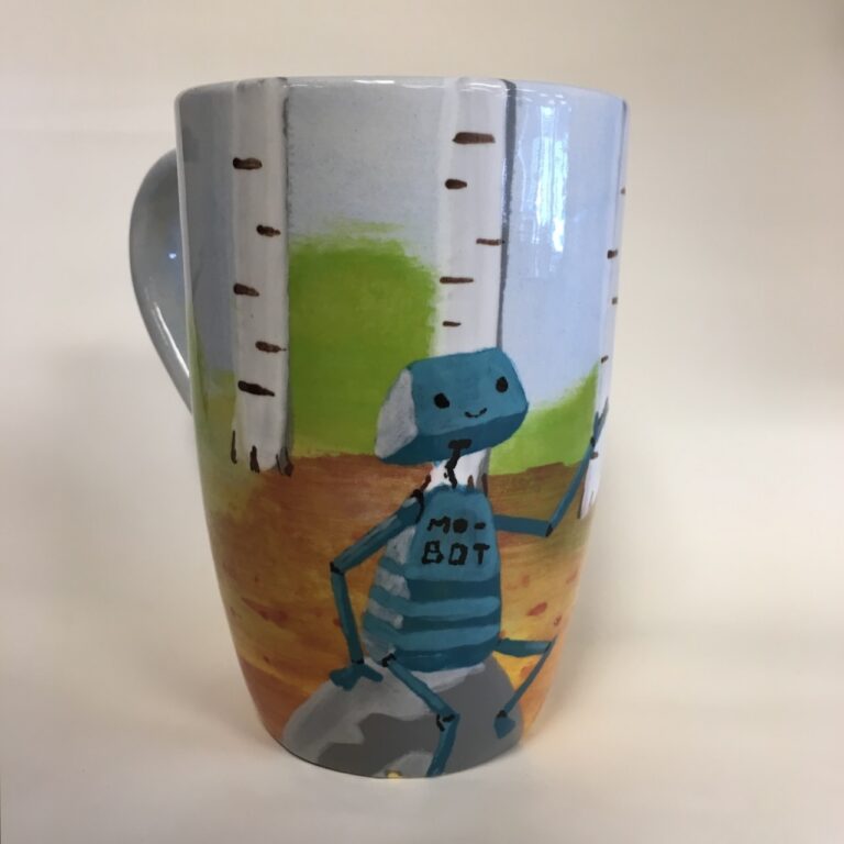 Robot in the woods mug